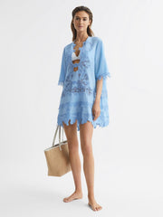 Reiss Swimwear | Etta Embroidered Kaftan Blue - Women