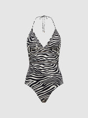 Reiss Swimwear | Gia Halter Neck Zebra Print Swimsuit Black/white - Women