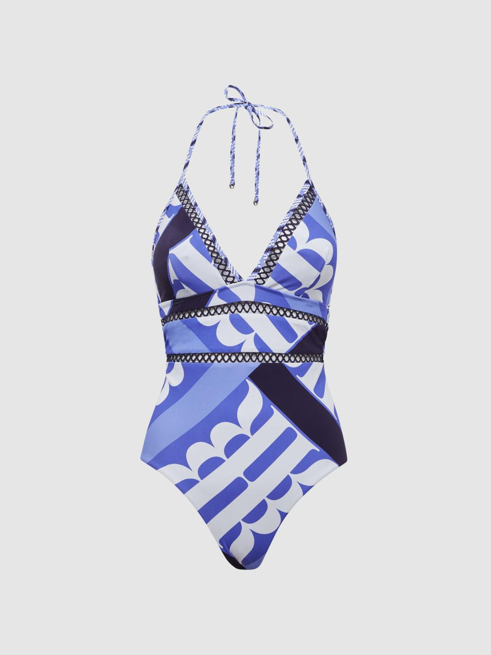 Reiss Swimwear | Gia Halterneck Printed Swimsuit Blue Print - Women