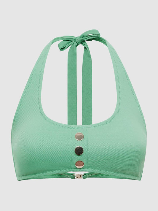 Reiss Swimwear | Iris Halter Bikini Top With Button Detail Seafoam - Women