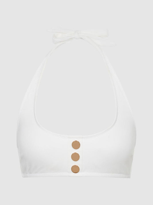 Reiss Swimwear | Iris Halter Bikini Top With Button Detail Seafoam - Women