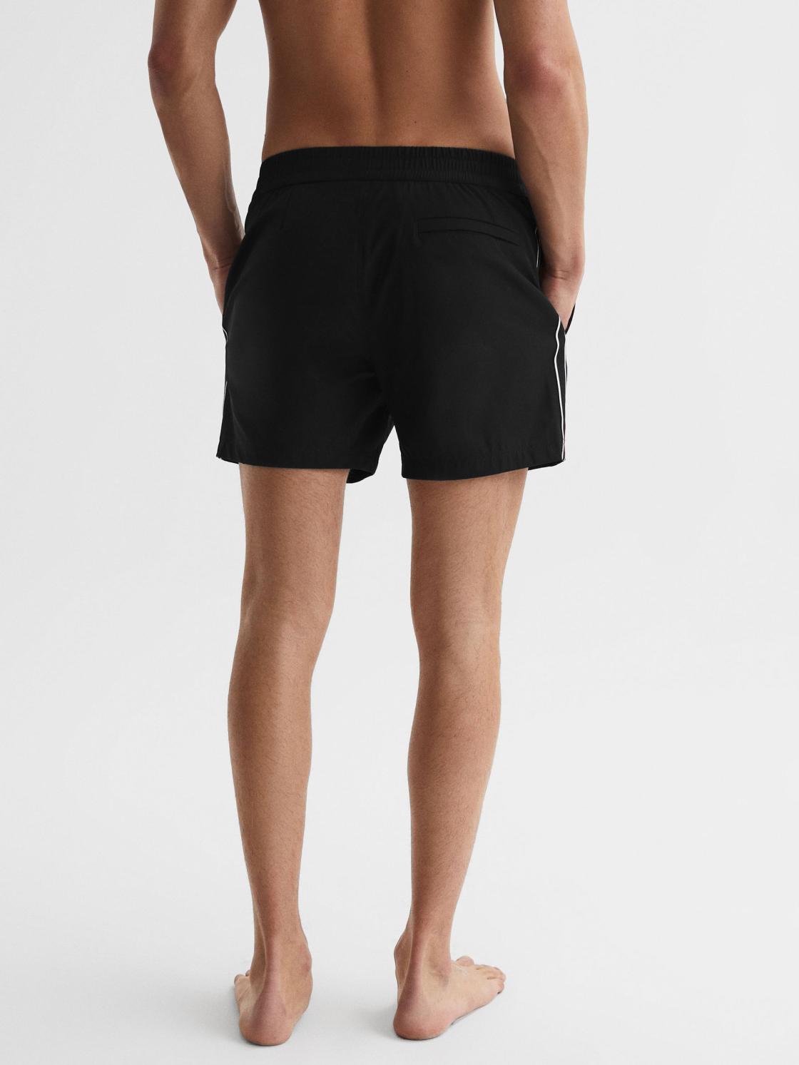 Reiss Swimwear | Jesse Elasticated Waistband Striped Swim Shorts Black - Men