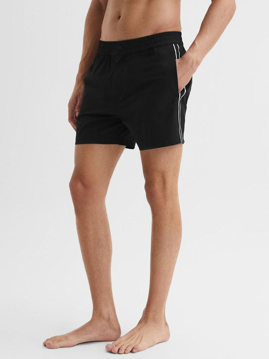 Reiss Swimwear | Jesse Elasticated Waistband Striped Swim Shorts Black - Men