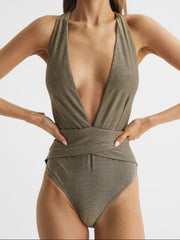 Reiss Swimwear | Leela Metallic Swimsuit Gold - Women