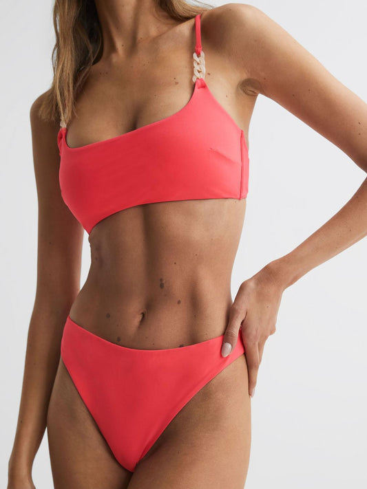 Reiss Swimwear | Miley High Cut Bikini Bottoms Coral - Women