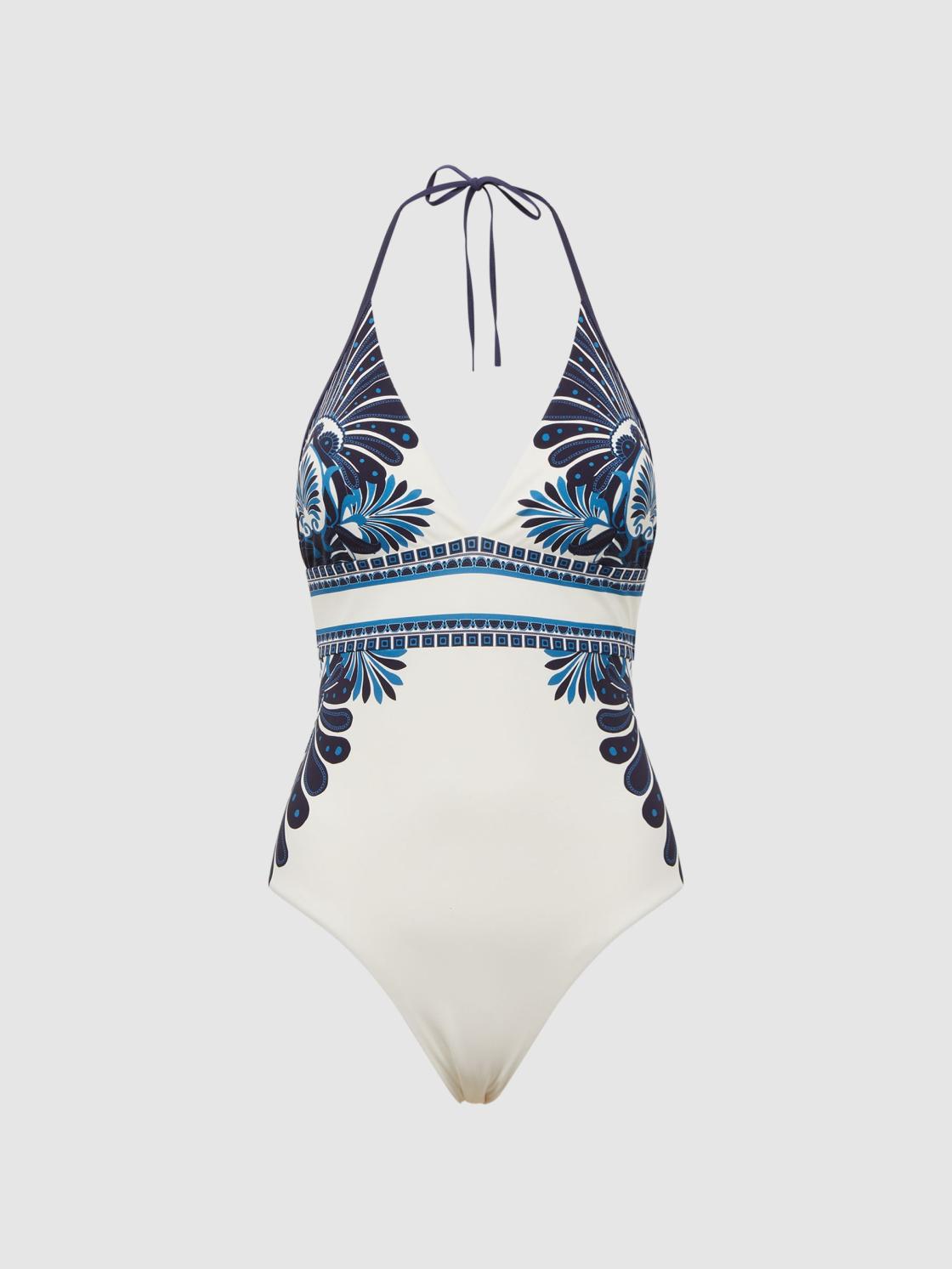 Reiss Swimwear | Monica Printed Halter Neck Swimsuit White Print - Women