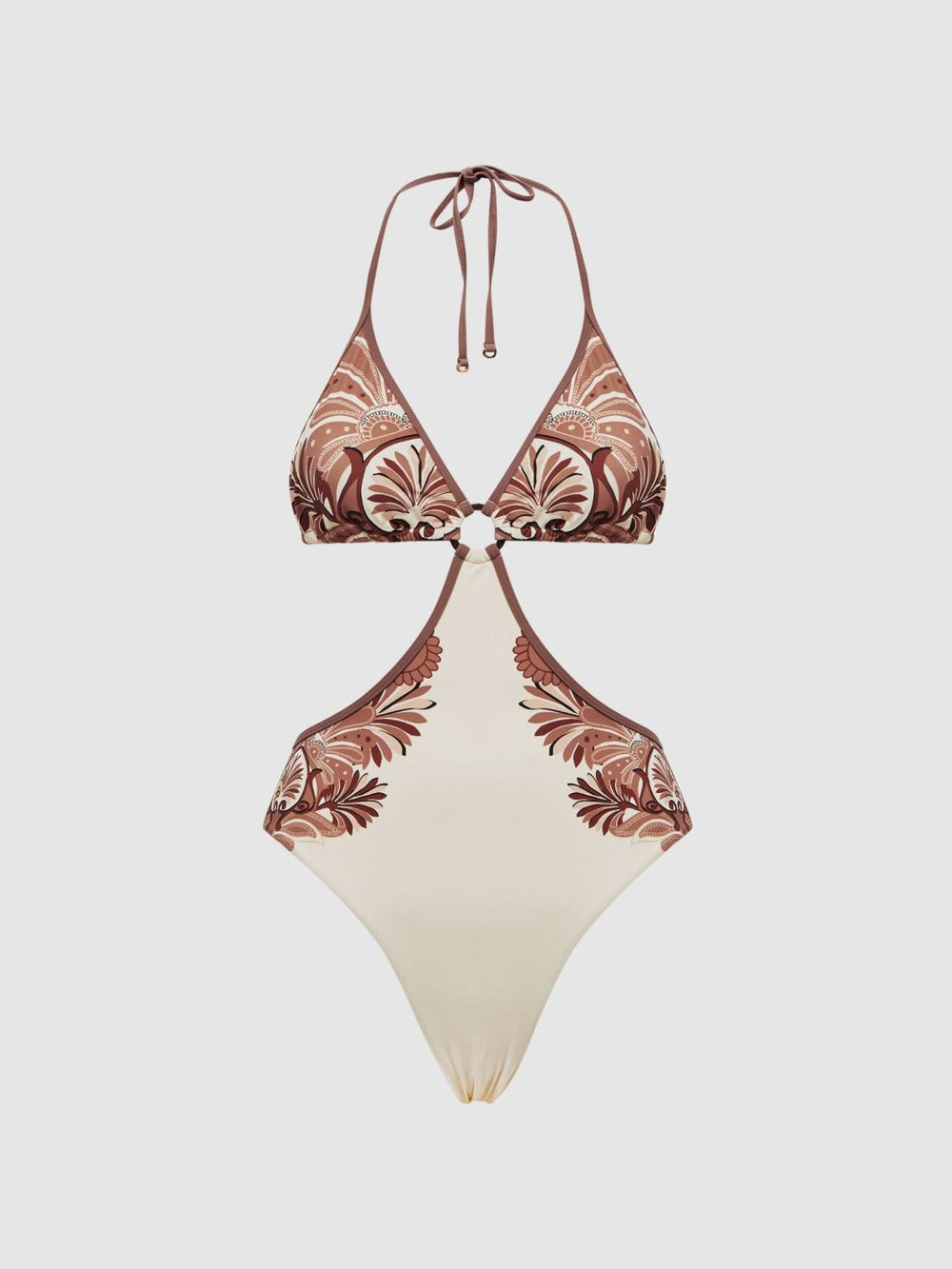Reiss Swimwear | Natalie Printed Cut-Out Halter Neck Swimsuit Tan - Women