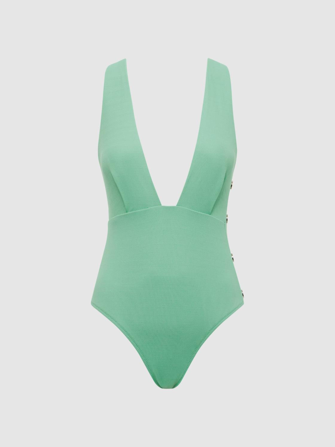 Reiss Swimwear | Orla Plunge Swimsuit With Button Detail Seafoam - Women