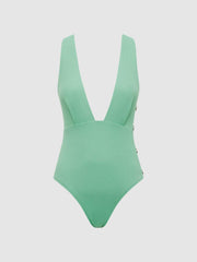 Reiss Swimwear | Orla Plunge Swimsuit With Button Detail Seafoam - Women