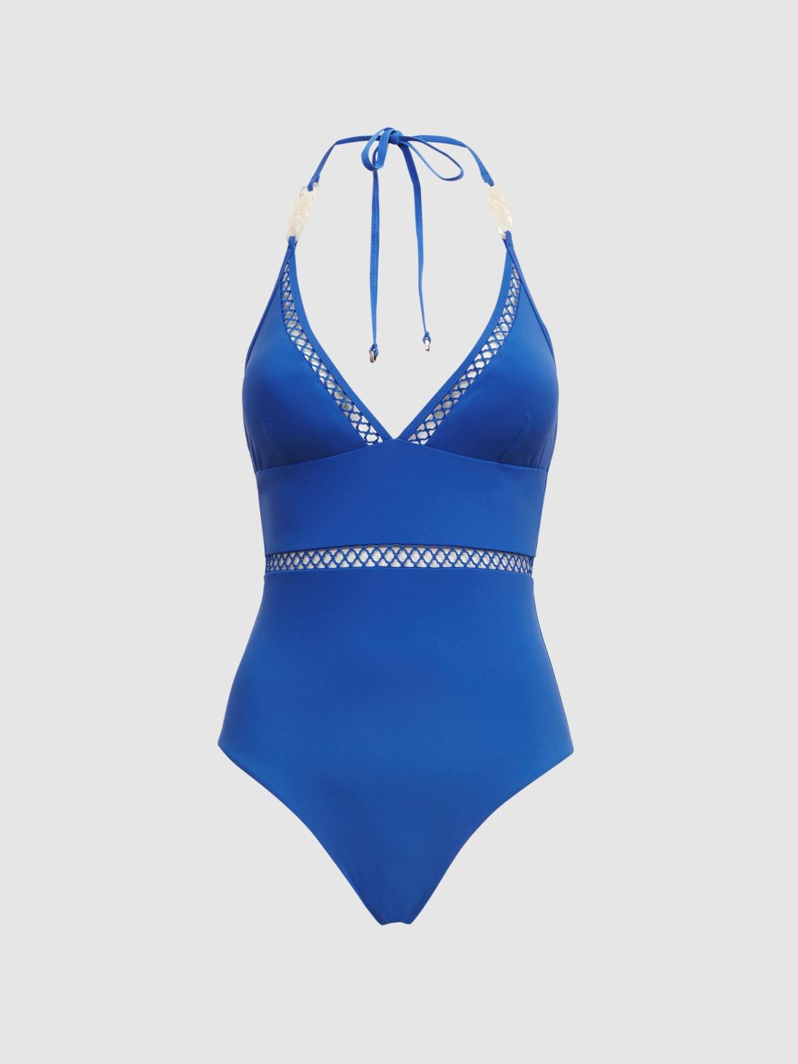 Reiss Swimwear | Ray Colourblock Halter Swimsuit Cobalt Blue - Women