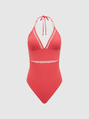 Reiss Swimwear | Ray Colourblock Halter Swimsuit Coral - Women