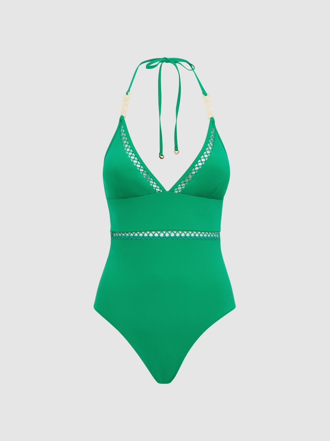 Reiss Swimwear | Ray Colourblock Halter Swimsuit Green - Women