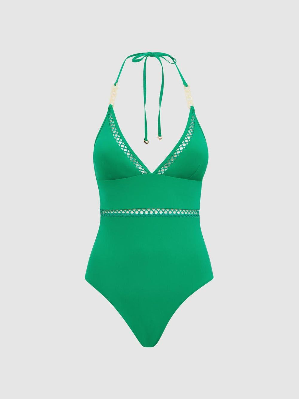 Reiss Swimwear | Ray Colourblock Halter Swimsuit Green - Women