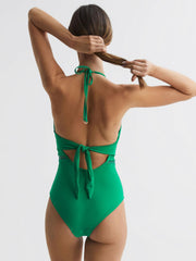 Reiss Swimwear | Ray Colourblock Halter Swimsuit Green - Women