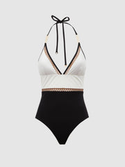 Reiss Swimwear | Ray Colourblock Halter Swimsuit White/tan - Women