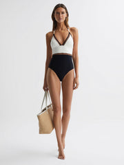Reiss Swimwear | Ray Colourblock Halter Swimsuit White/tan - Women