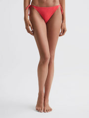 Reiss Swimwear | Ripley Tie Side Bikini Bottom Bright Coral - Women