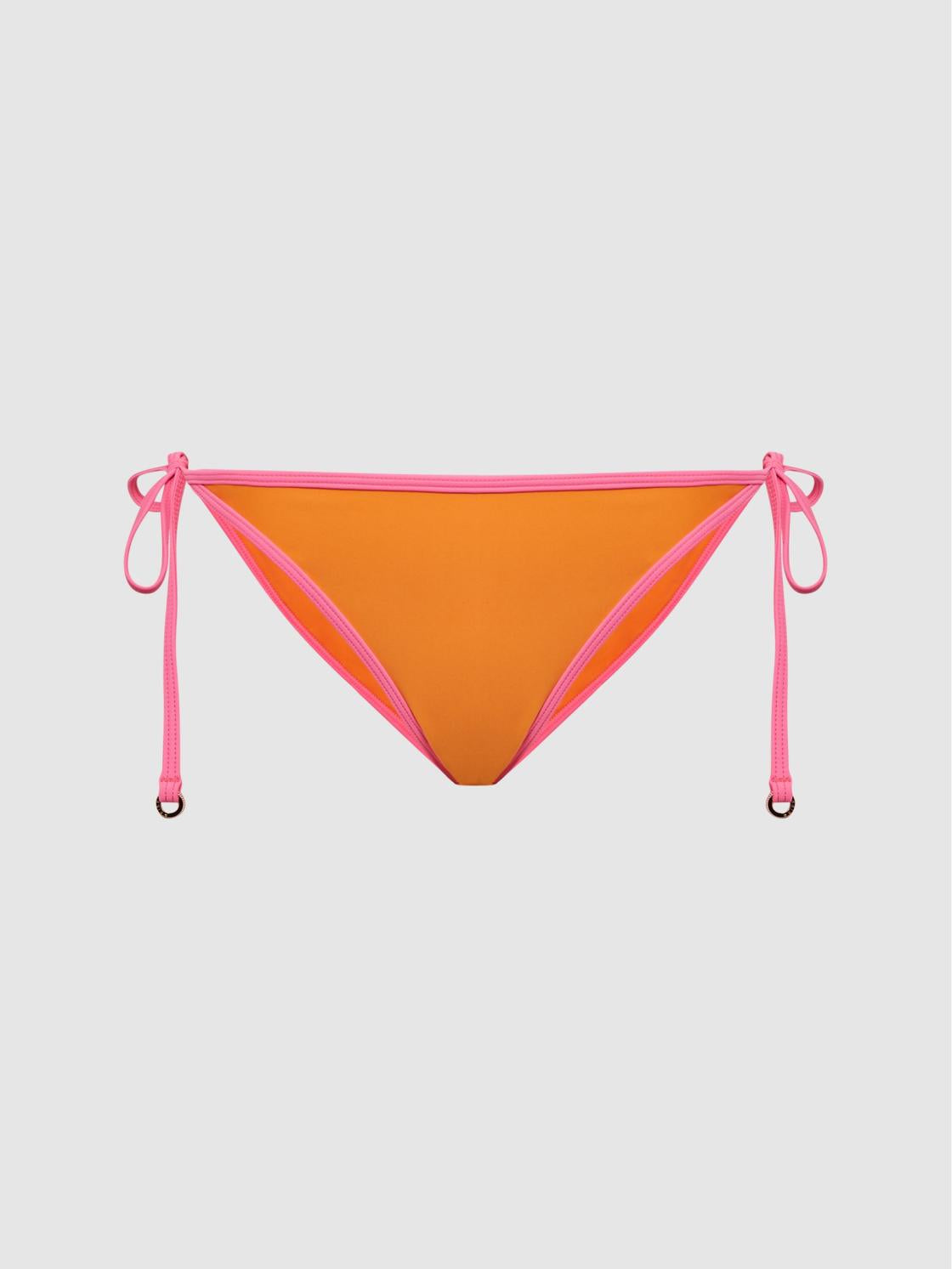 Reiss Swimwear | Rutha Colourblock Side Tie Bikini Bottoms Orange/pink - Women