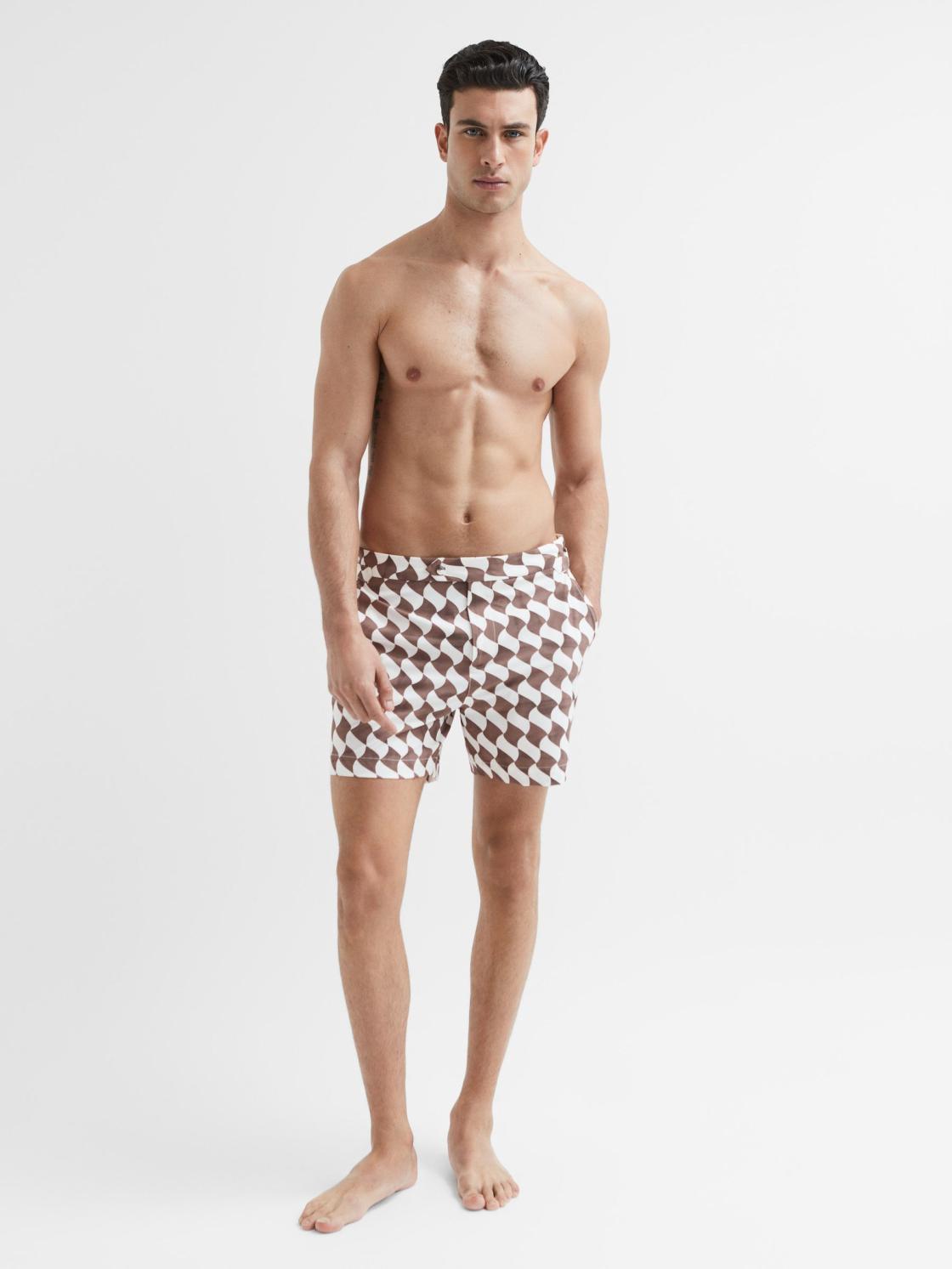 Reiss Swimwear | Santorini Abstract Print Swim Shorts Rust/ecru - Men