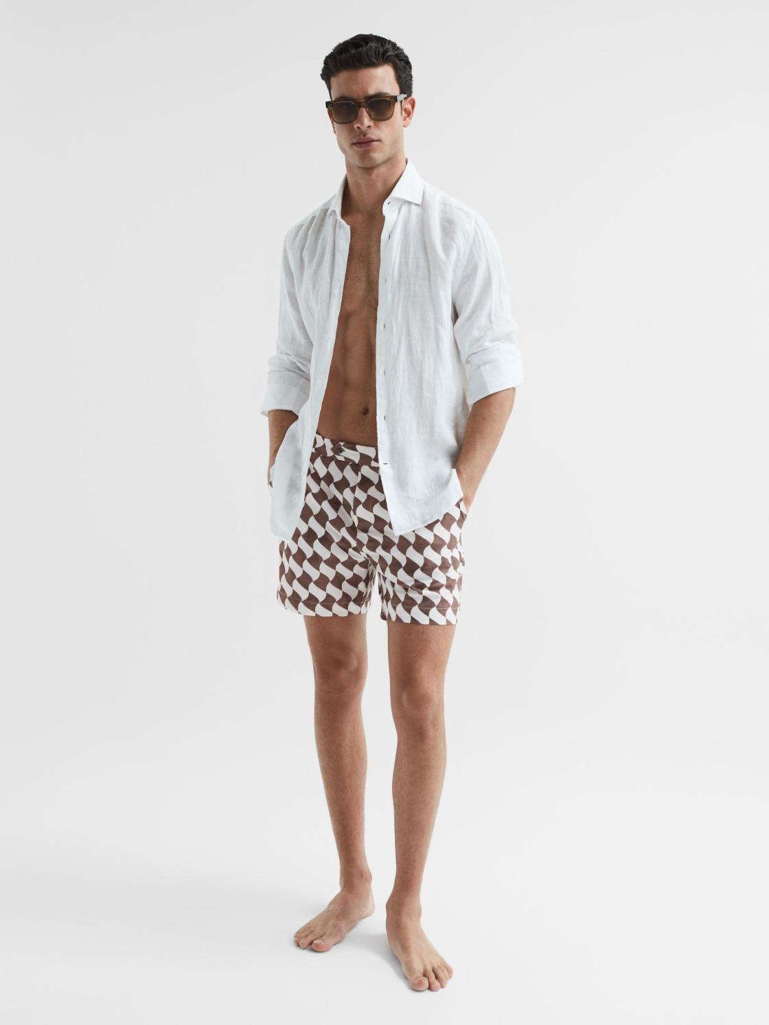 Reiss Swimwear | Santorini Abstract Print Swim Shorts Rust/ecru - Men