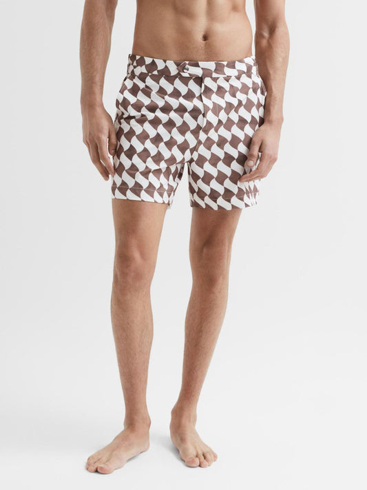 Reiss Swimwear | Santorini Abstract Print Swim Shorts Rust/ecru - Men