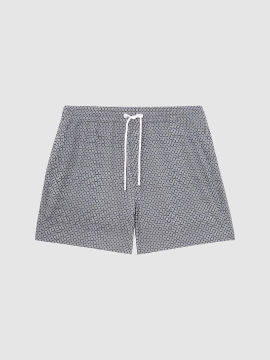 Reiss Swimwear | Shape Printed Drawstring Swim Shorts Airforce Blue/white - Men