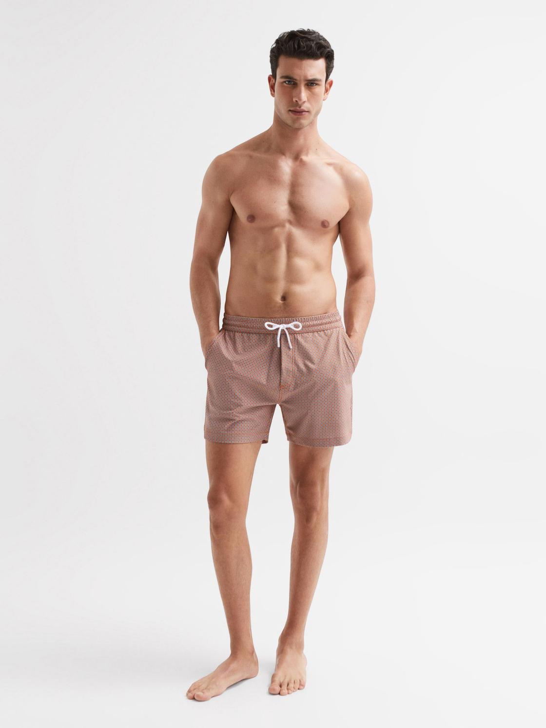 Reiss Swimwear | Shape Printed Drawstring Swim Shorts Airforce Blue/white - Men