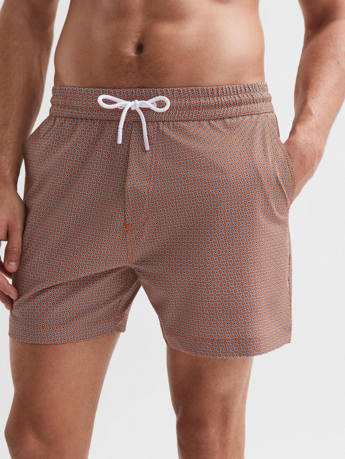 Reiss Swimwear | Shape Printed Drawstring Swim Shorts Airforce Blue/white - Men