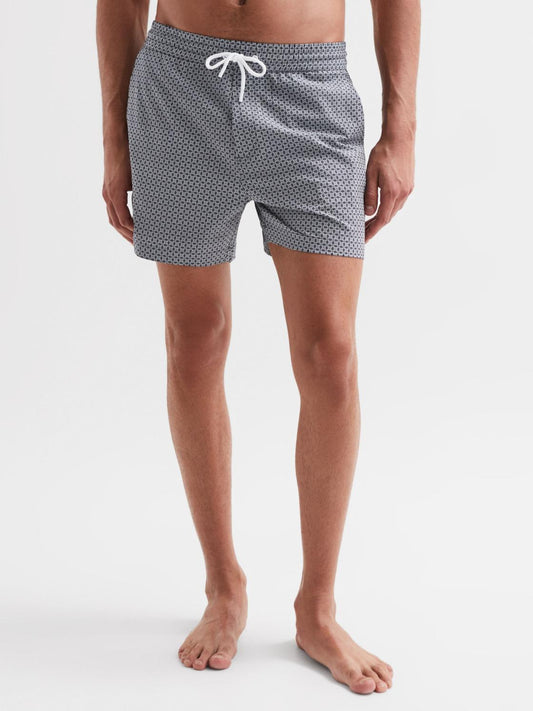 Reiss Swimwear | Shape Printed Drawstring Swim Shorts Airforce Blue/white - Men