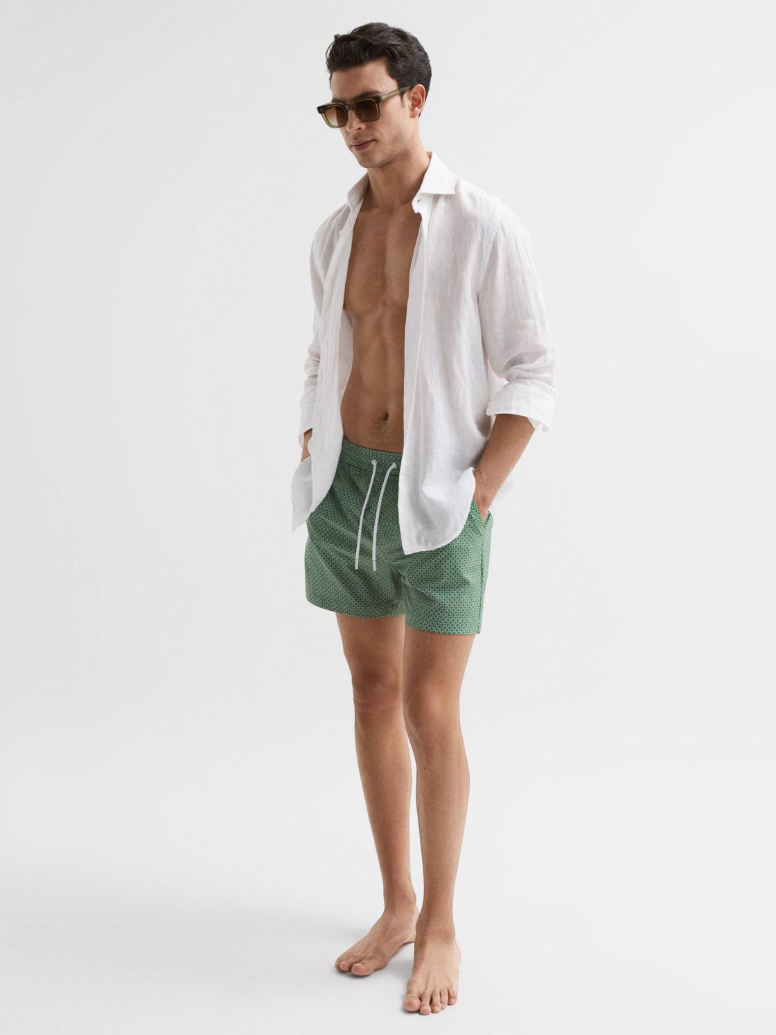 Reiss Swimwear | Shape Printed Drawstring Swim Shorts Airforce Blue/white - Men
