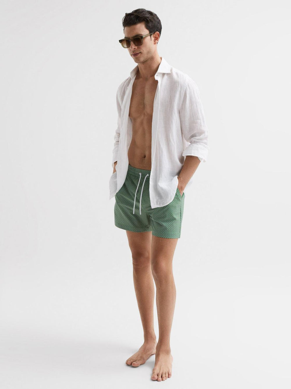 Reiss Swimwear | Shape Printed Drawstring Swim Shorts Airforce Blue/white - Men