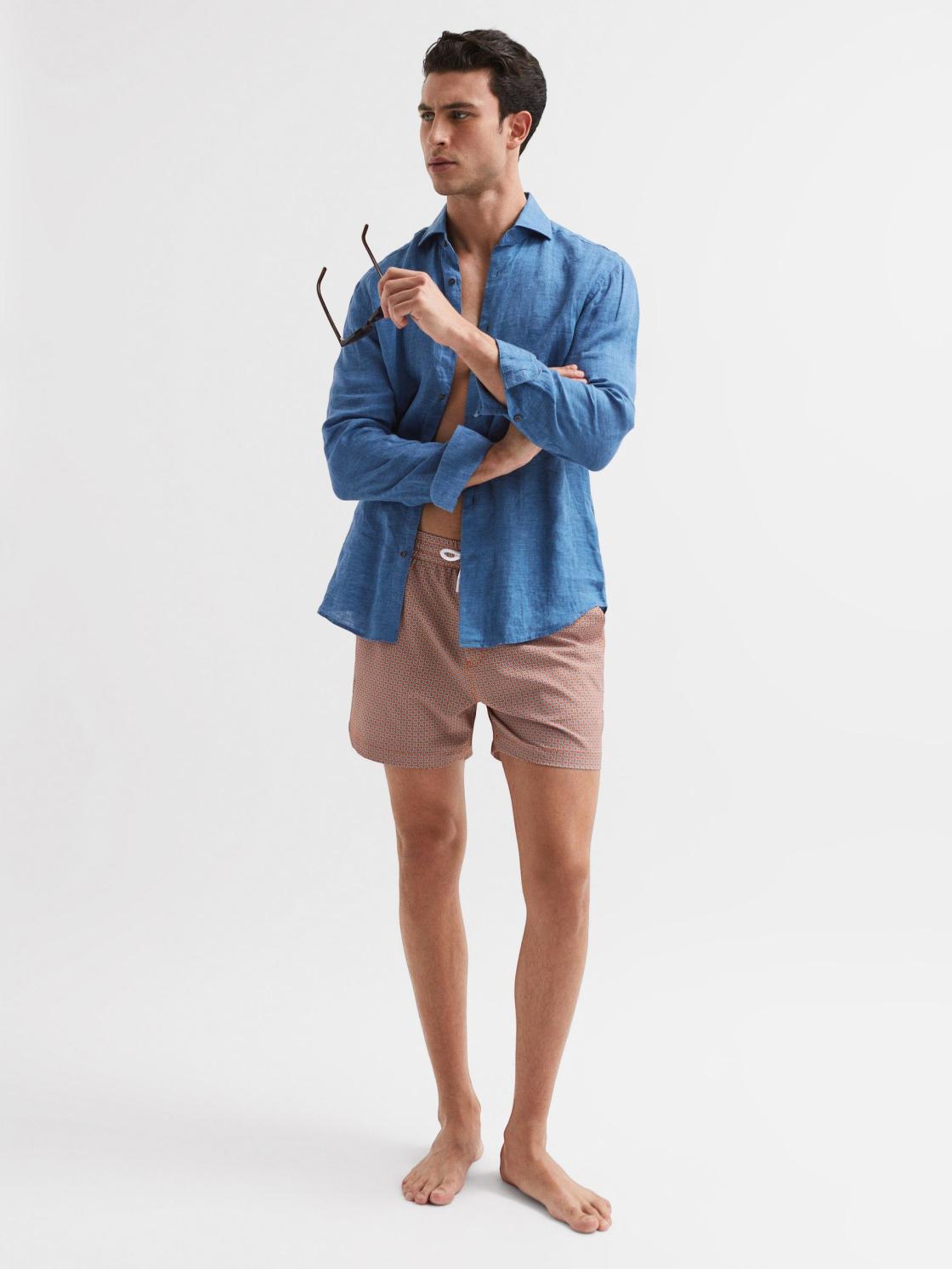 Reiss Swimwear | Shape Printed Drawstring Swim Shorts Airforce Blue/white - Men