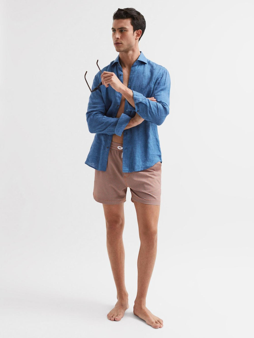 Reiss Swimwear | Shape Printed Drawstring Swim Shorts Airforce Blue/white - Men