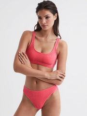 Reiss Swimwear | Sparkle Good American Sparkle Scoop Bikini Top Bright Coral - Women