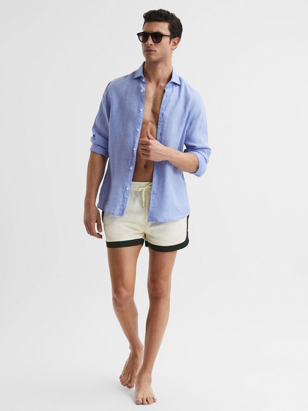 Reiss Swimwear | Surf Drawstring Contrast Swim Shorts White/bottle Green - Men