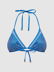 Reiss Swimwear | Tyra Embellished Halter Bikini Top Blue - Women
