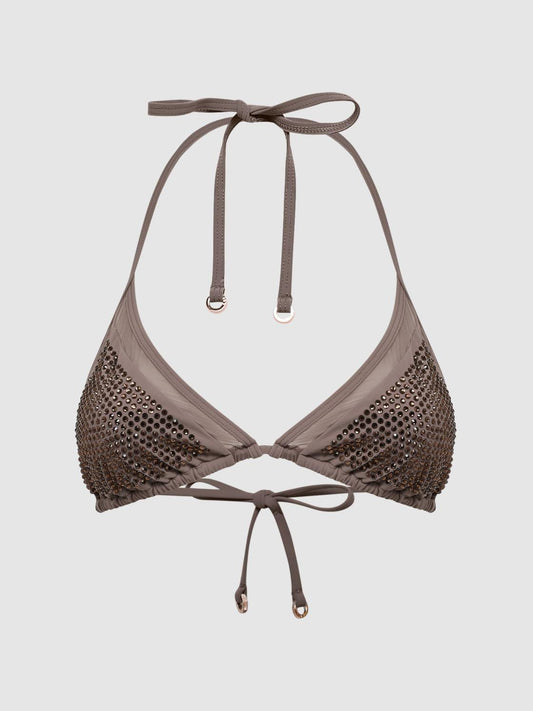 Reiss Swimwear | Tyra Embellished Halter Bikini Top Mink - Women