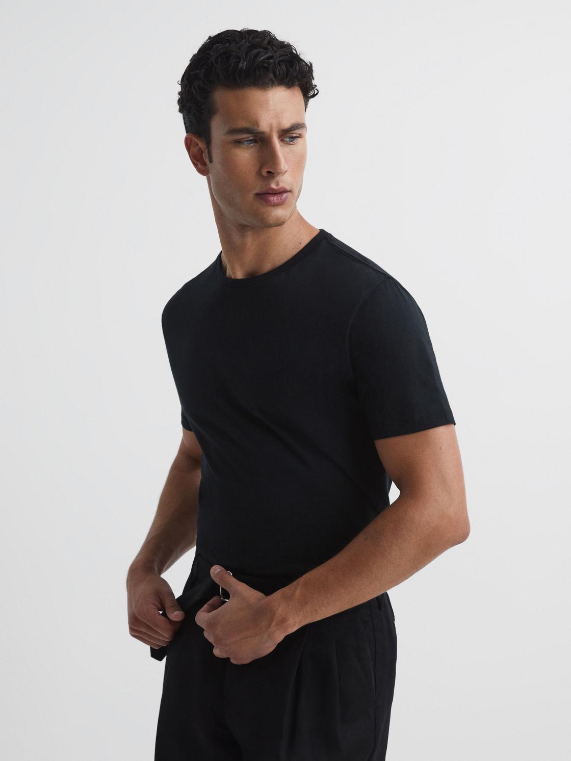 Reiss T-Shirts | Bless Crew Neck T-Shirt Black - Men