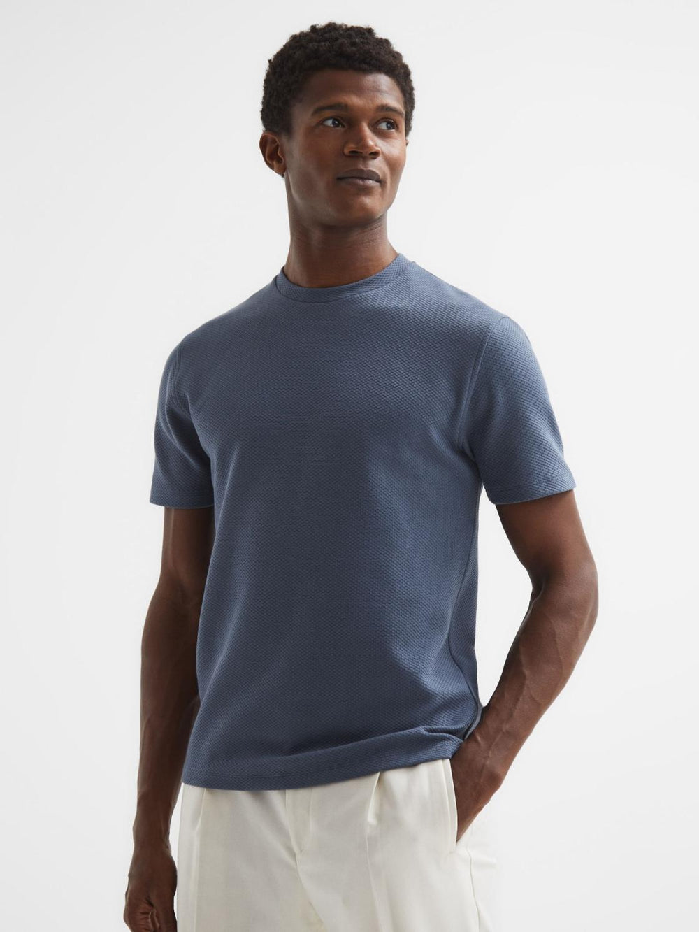 Reiss T-Shirts | Cooper Honeycomb Short Sleeve T-Shirt Airforce Blue - Men