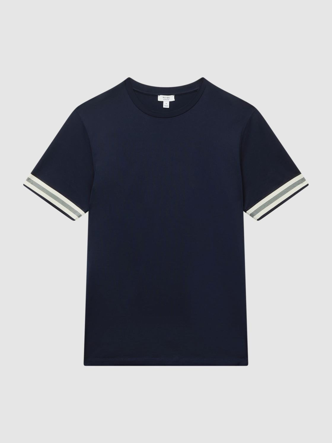 Reiss T-Shirts | Dune Mercerised Cotton Striped T-Shirt Navy - Men
