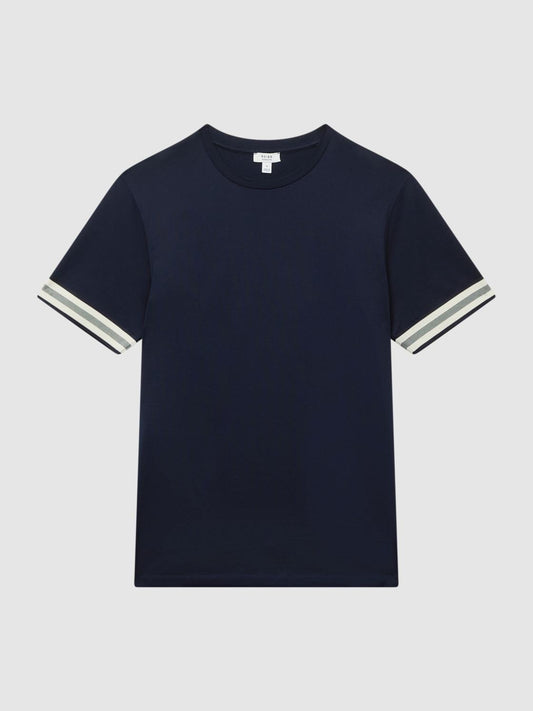 Reiss T-Shirts | Dune Mercerised Cotton Striped T-Shirt Navy - Men