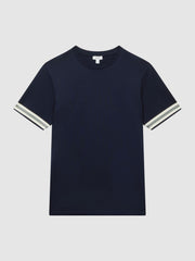Reiss T-Shirts | Dune Mercerised Cotton Striped T-Shirt Navy - Men