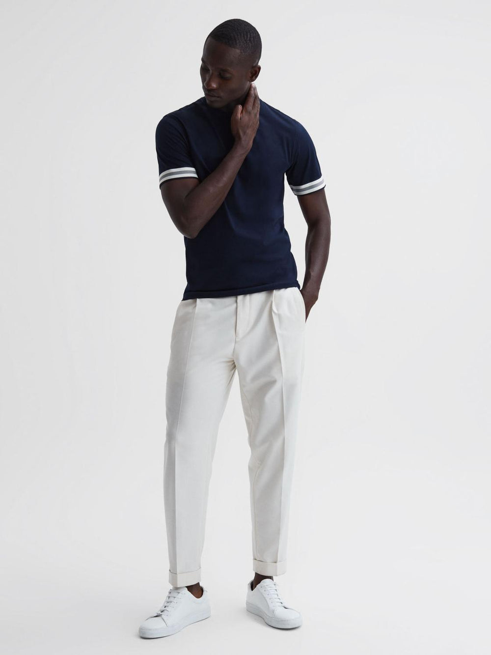 Reiss T-Shirts | Dune Mercerised Cotton Striped T-Shirt Navy - Men