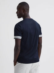Reiss T-Shirts | Dune Mercerised Cotton Striped T-Shirt Navy - Men