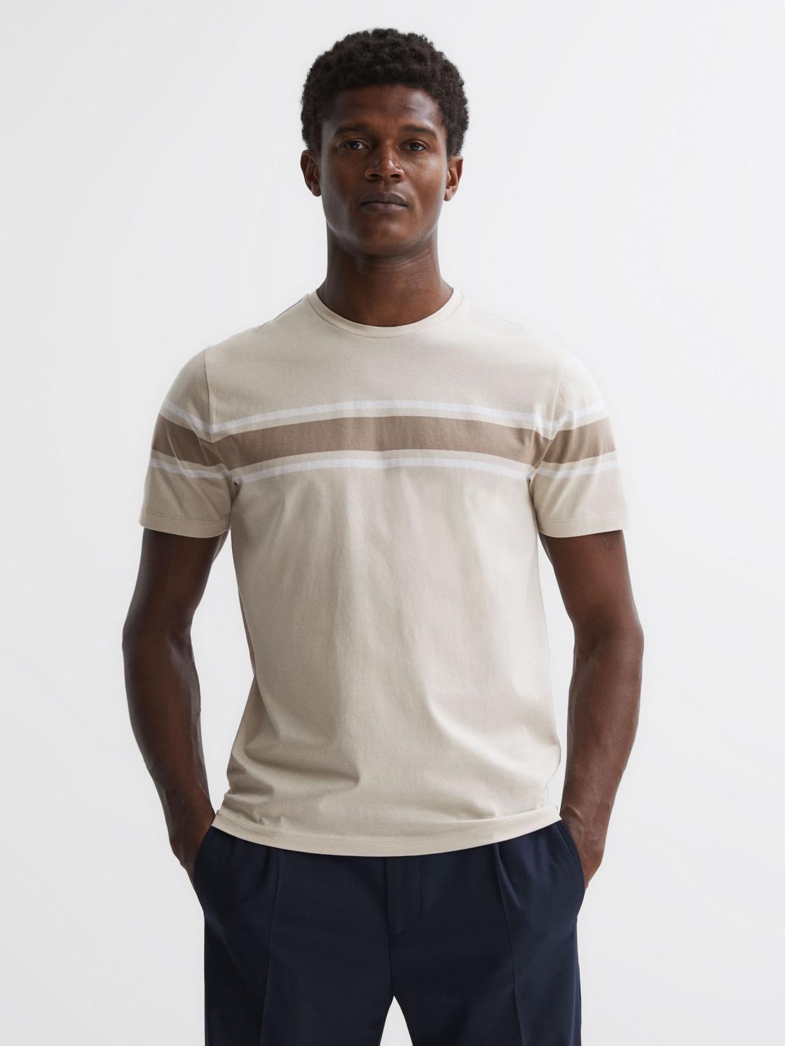 Reiss T-Shirts | Hearts Slim Fit Mercerised Cotton Crew Neck T-Shirt Blue Multi - Men