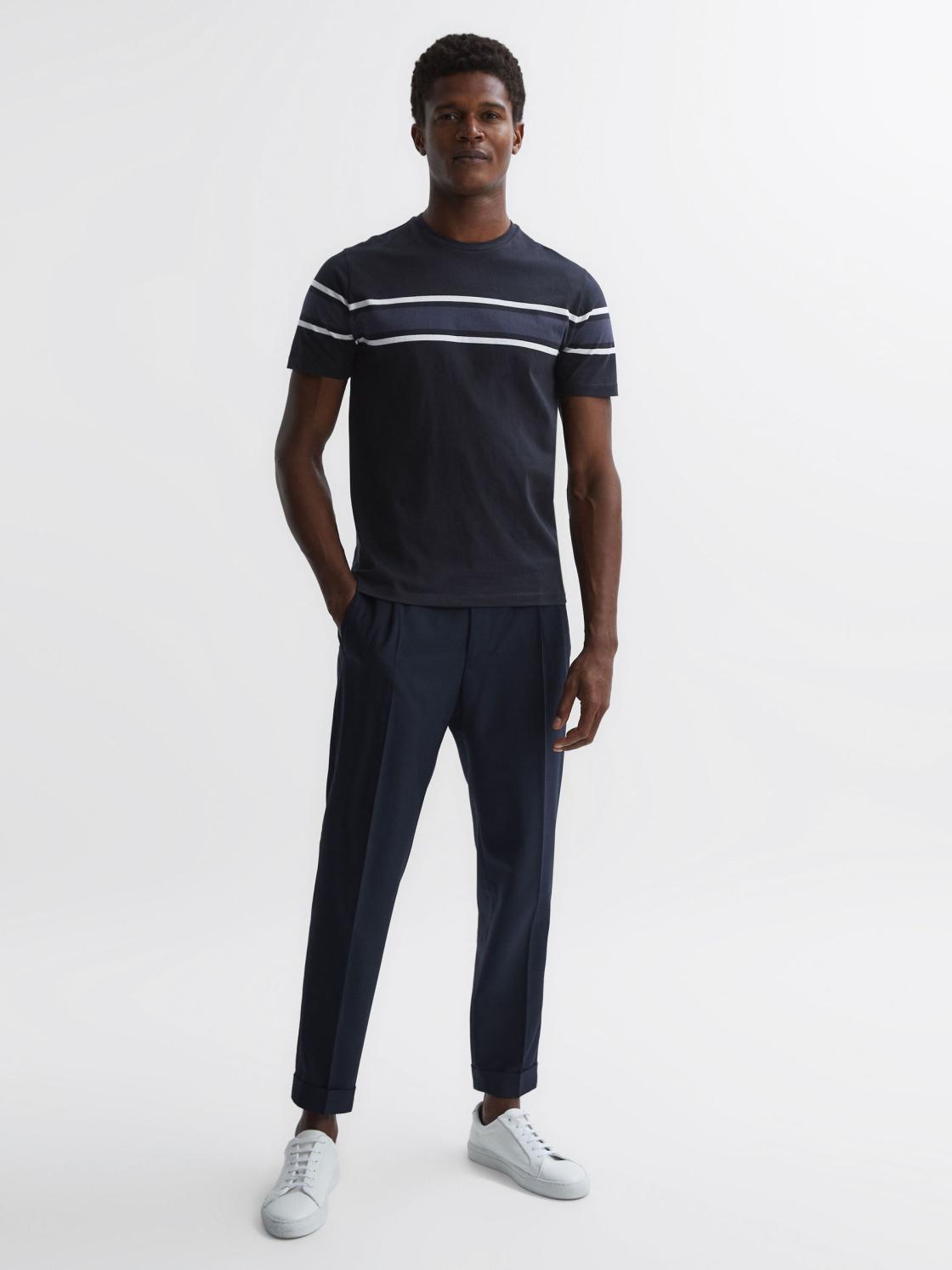 Reiss T-Shirts | Hearts Slim Fit Mercerised Cotton Crew Neck T-Shirt Blue Multi - Men