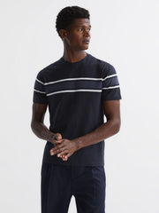 Reiss T-Shirts | Hearts Slim Fit Mercerised Cotton Crew Neck T-Shirt Blue Multi - Men