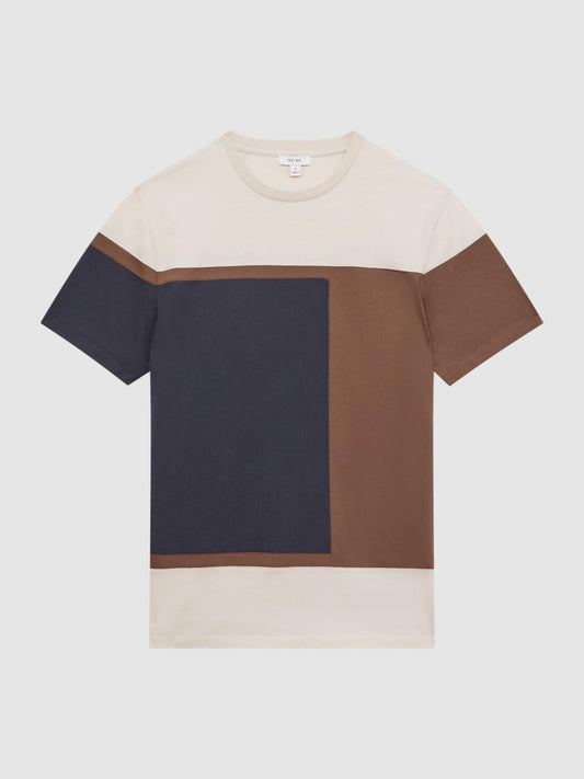 Reiss T-Shirts | Holborn Mercerised Cotton Colourblock T-Shirt Navy Multi - Men