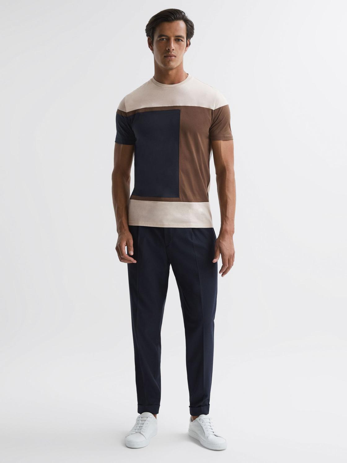 Reiss T-Shirts | Holborn Mercerised Cotton Colourblock T-Shirt Navy Multi - Men