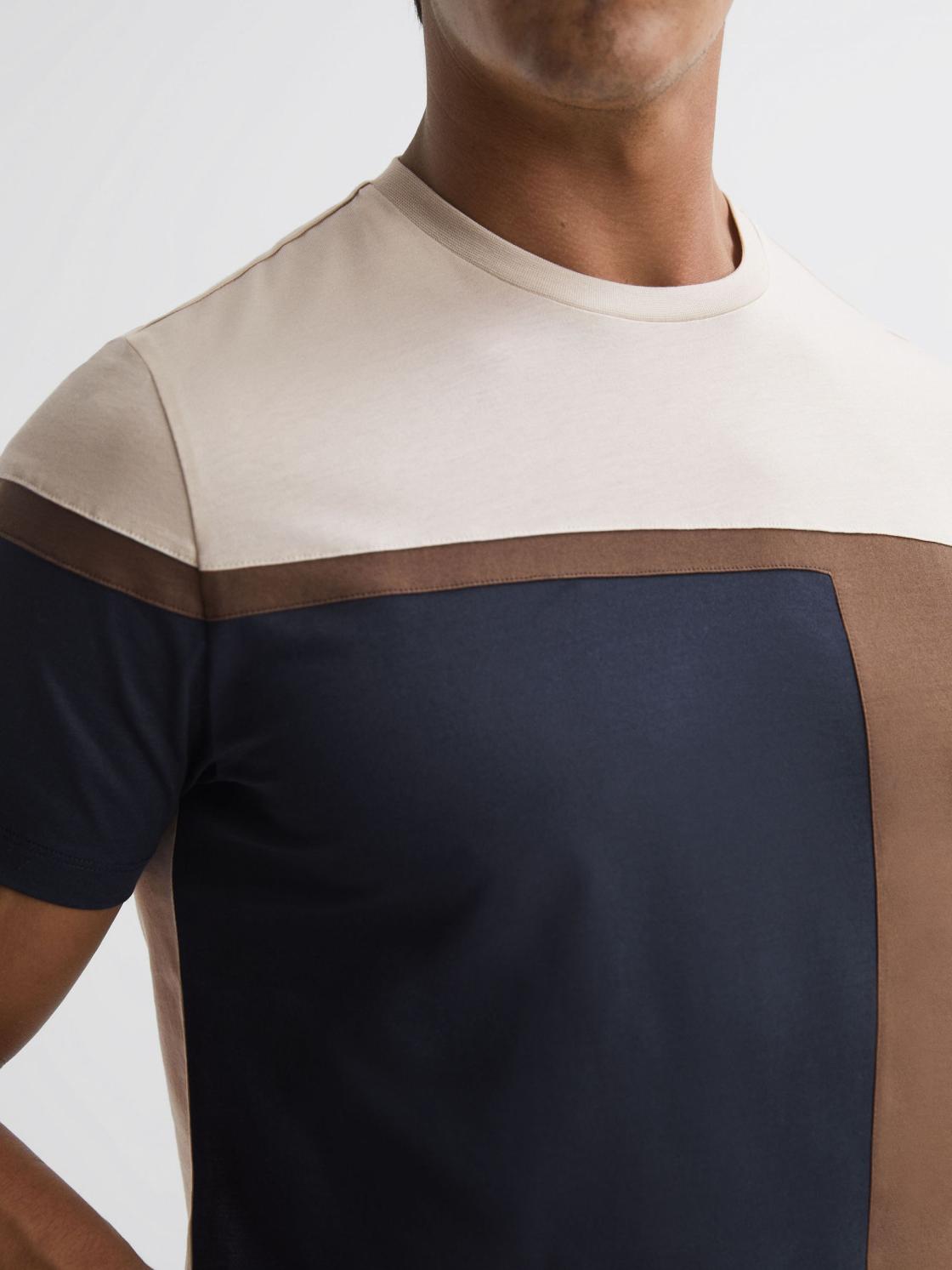 Reiss T-Shirts | Holborn Mercerised Cotton Colourblock T-Shirt Navy Multi - Men